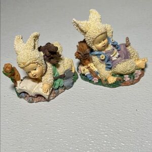 90's Three Hands Corp Easter Collection Hand Crafted Resin Bunny Set of 2